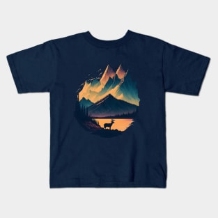 White Tail Deer Buck - Sunset Mountain Kids T-Shirt